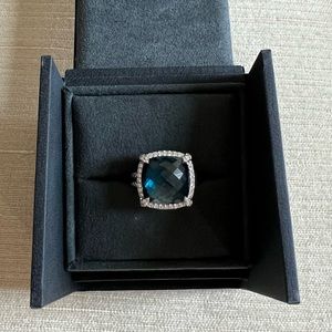 Authentic David Yurman Chatelaine diamond and hampton blue topaz ring